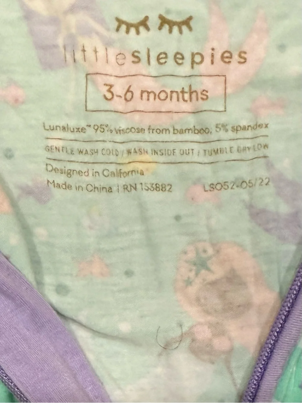 Little Sleepies Mermaid Magic Girls Convertible Bamboo Zippy Size 3-6 Months